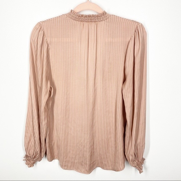 Boutique Striped Button Up Ruffle Blouse Size Medium - Picture 6 of 8